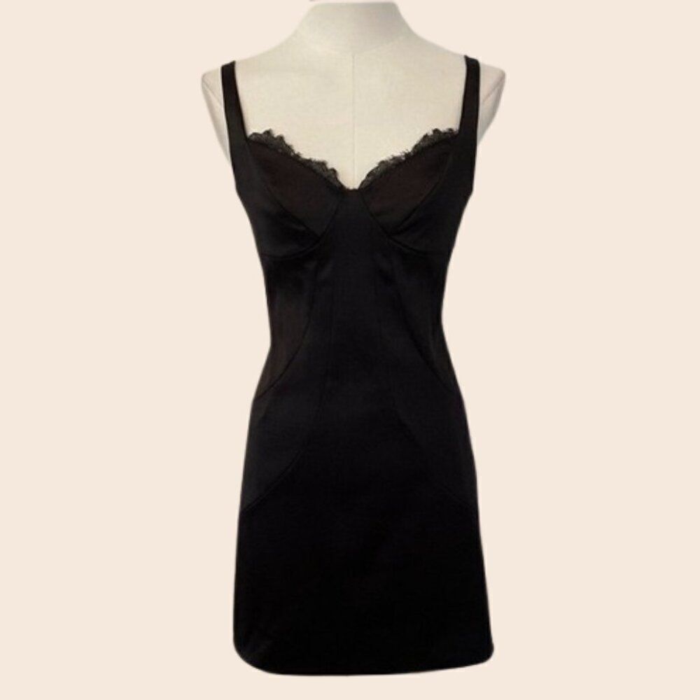 Max & Cleo Black Satin Fitted Cocktail Mini Dress Size 4